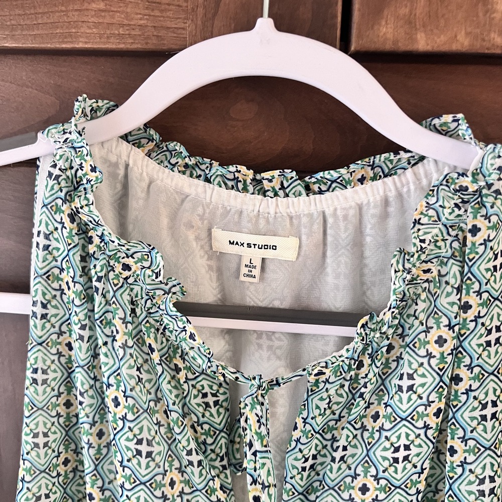 MAX STUDIO-Green Moroccan Print Halter Style Blouse Size L‎ - Picture 5 of 10